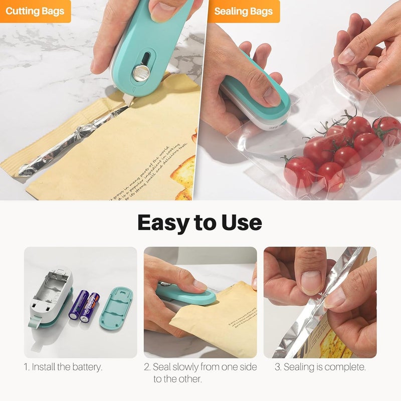 ODSD 2 in 1 Mini Bag Sealer - Heat Seal and Cutter with Lanyard, Portable Handheld Chip Bag Sealer for Snacks, Candies, Plastic Food Storage (Batteries Included) - Image 3